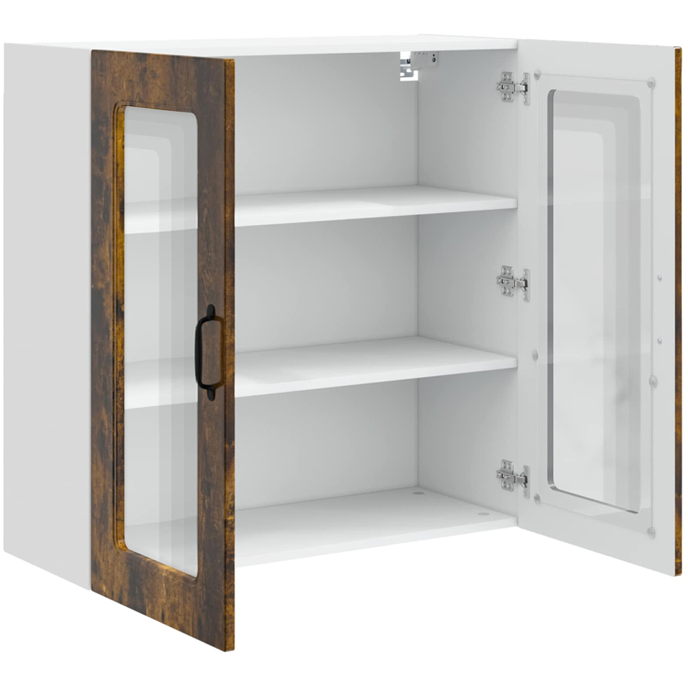 vidaXL 2 Glass Door Smoked Oak Kitchen Wall Cabinet Image 5