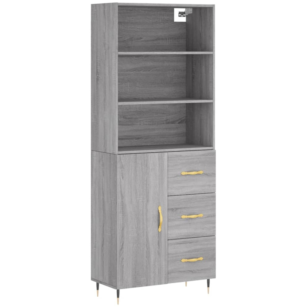 vidaXL Single Door 3 Drawer 3 Shelf Grey Sonoma Tall Highboard Image 2