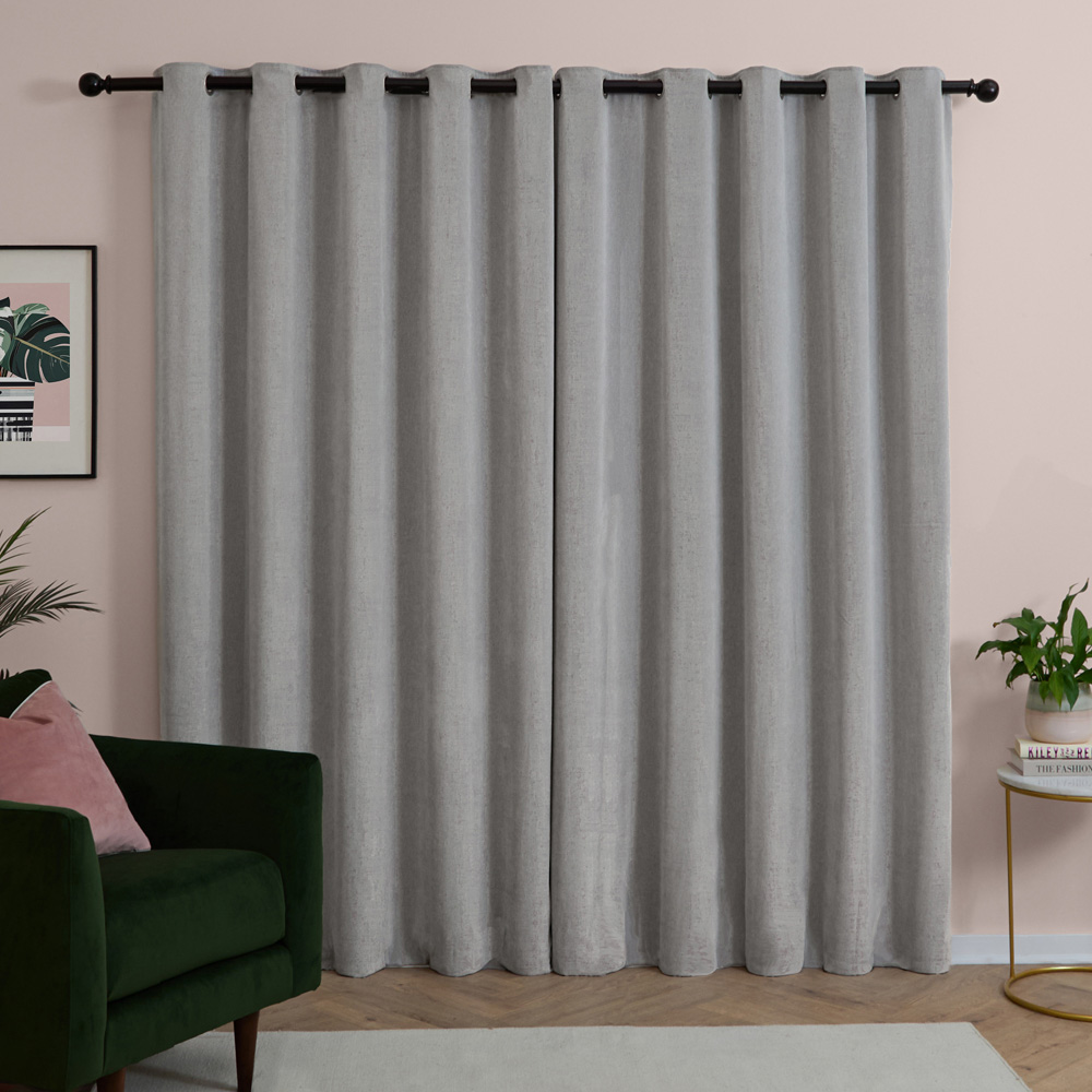 Furn Silver Soft Chenille Blackout Eyelet Curtains 168 x 137cm Image 2