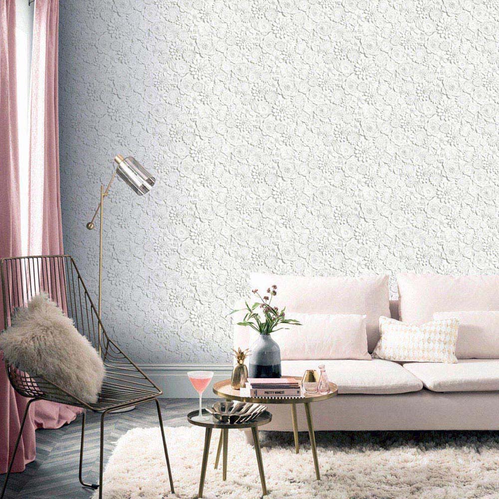 Arthouse 3D Flower Wall White Wallpaper Image 4