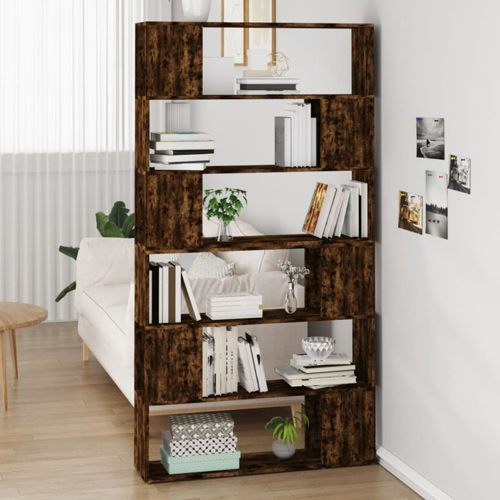 vidaXL 6 Shelf Smoked Oak Bookcase Image 1