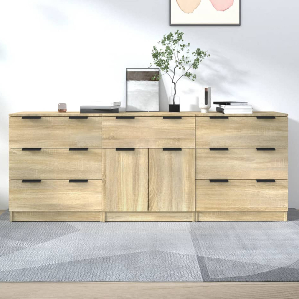 vidaXL 2 Door 7 Drawer Sonoma Oak Wide Sideboard Image 1