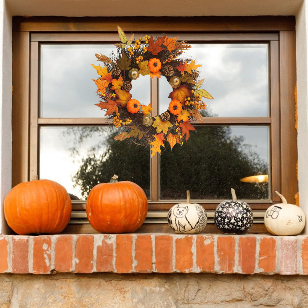 Living and Home Lighted Fall Pumpkin Door Wreath 45cm Image 4
