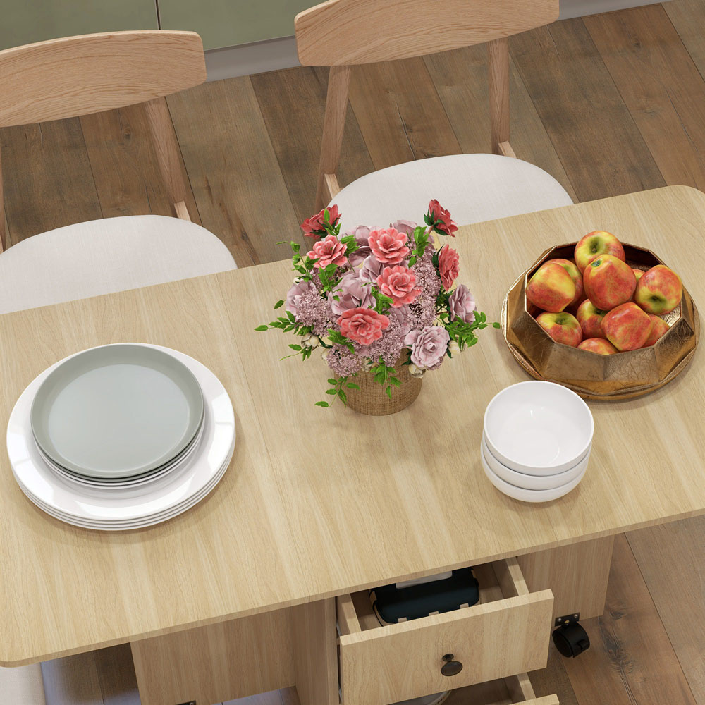 HOMCOM 6 Seater Natural Wood Drop Leaf Dining Table Image 3