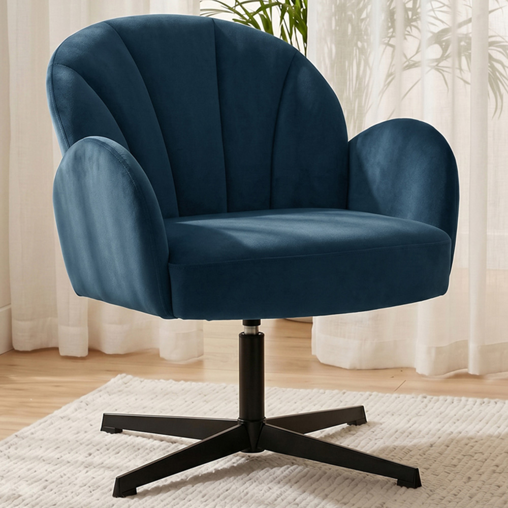 HOMCOM Dark Blue Modern Swivel Accent Chair Image 1