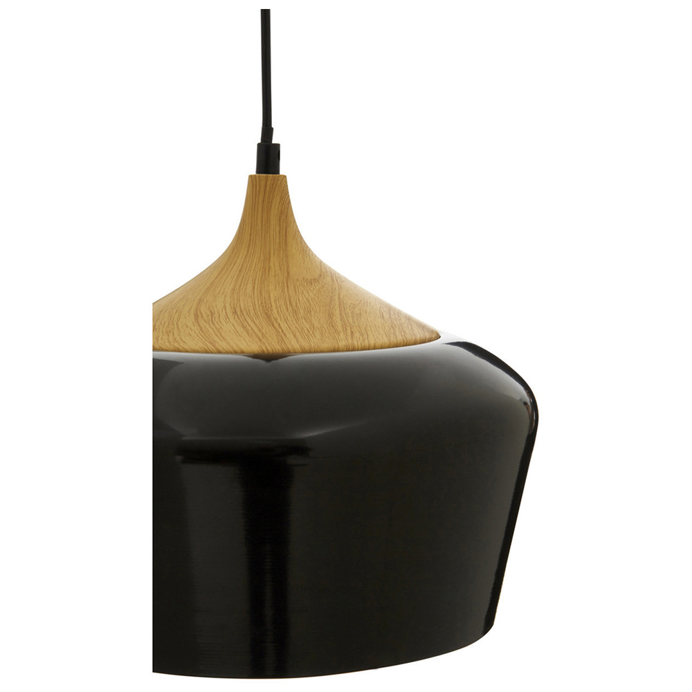 Premier Housewares Black Metal and Wood Pendant Light Image 4