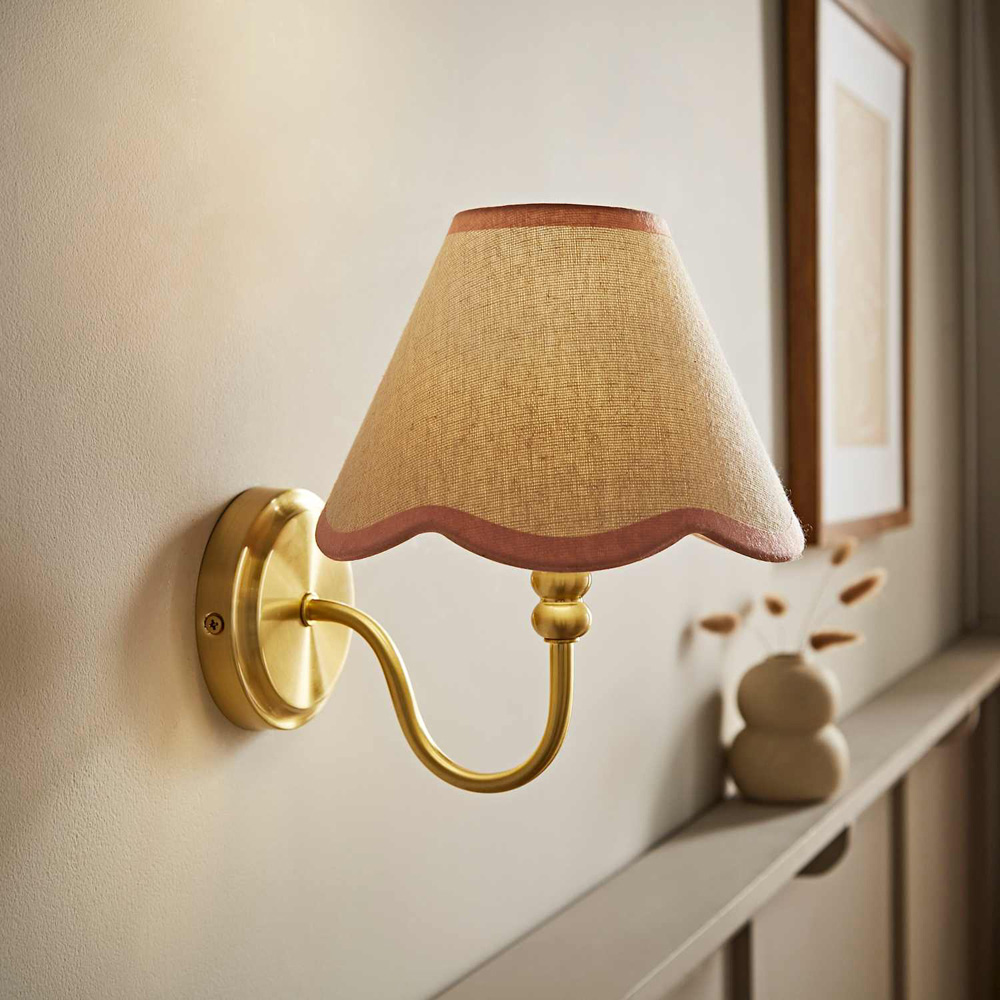 ValueLights Binky Pink Trim Scallop Shade Gold Rechargeable Wall Light with Bulb Image 2
