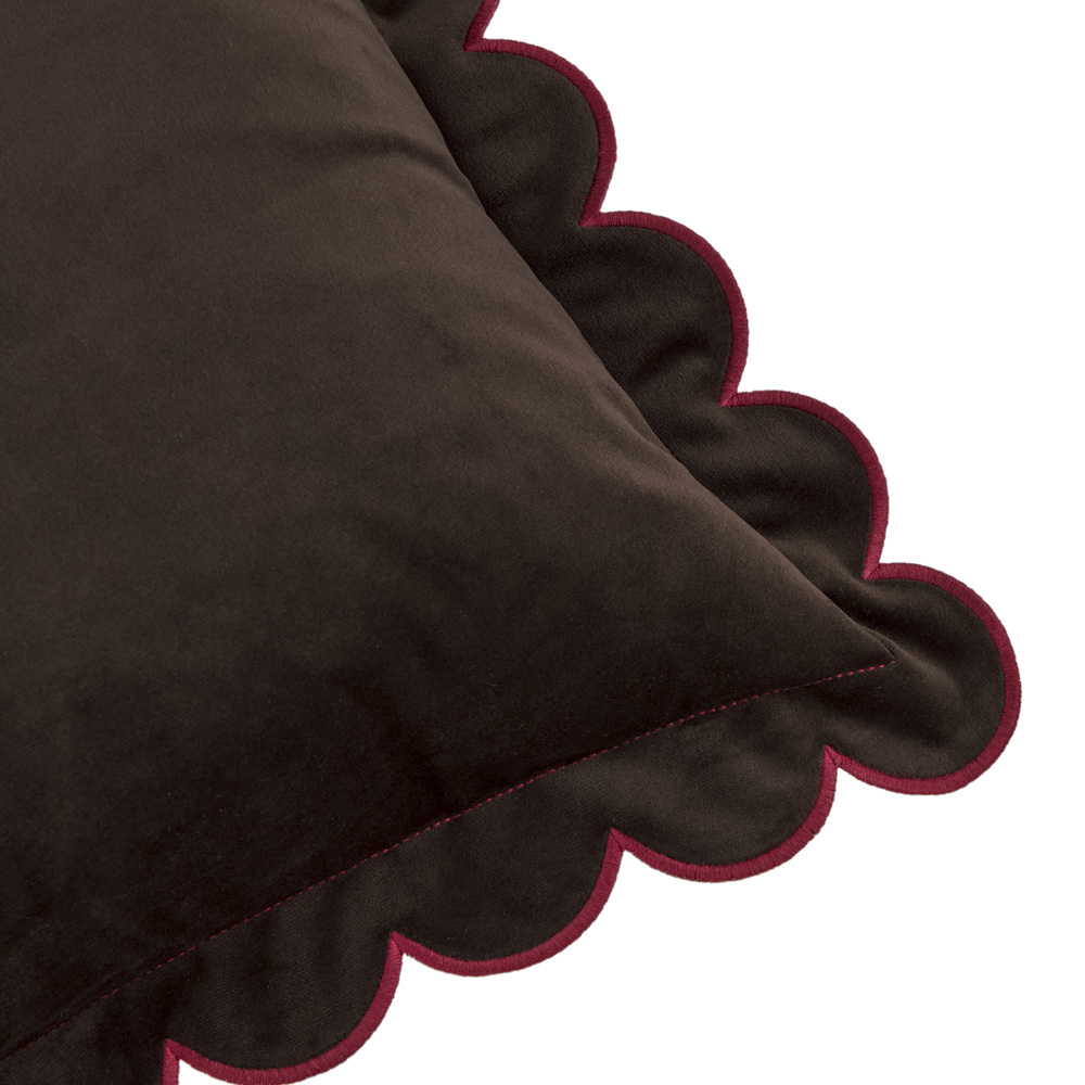 Furn Lil Chocolate and Burgundy Scallop Velvet Cushion 45 x 45cm Image 2