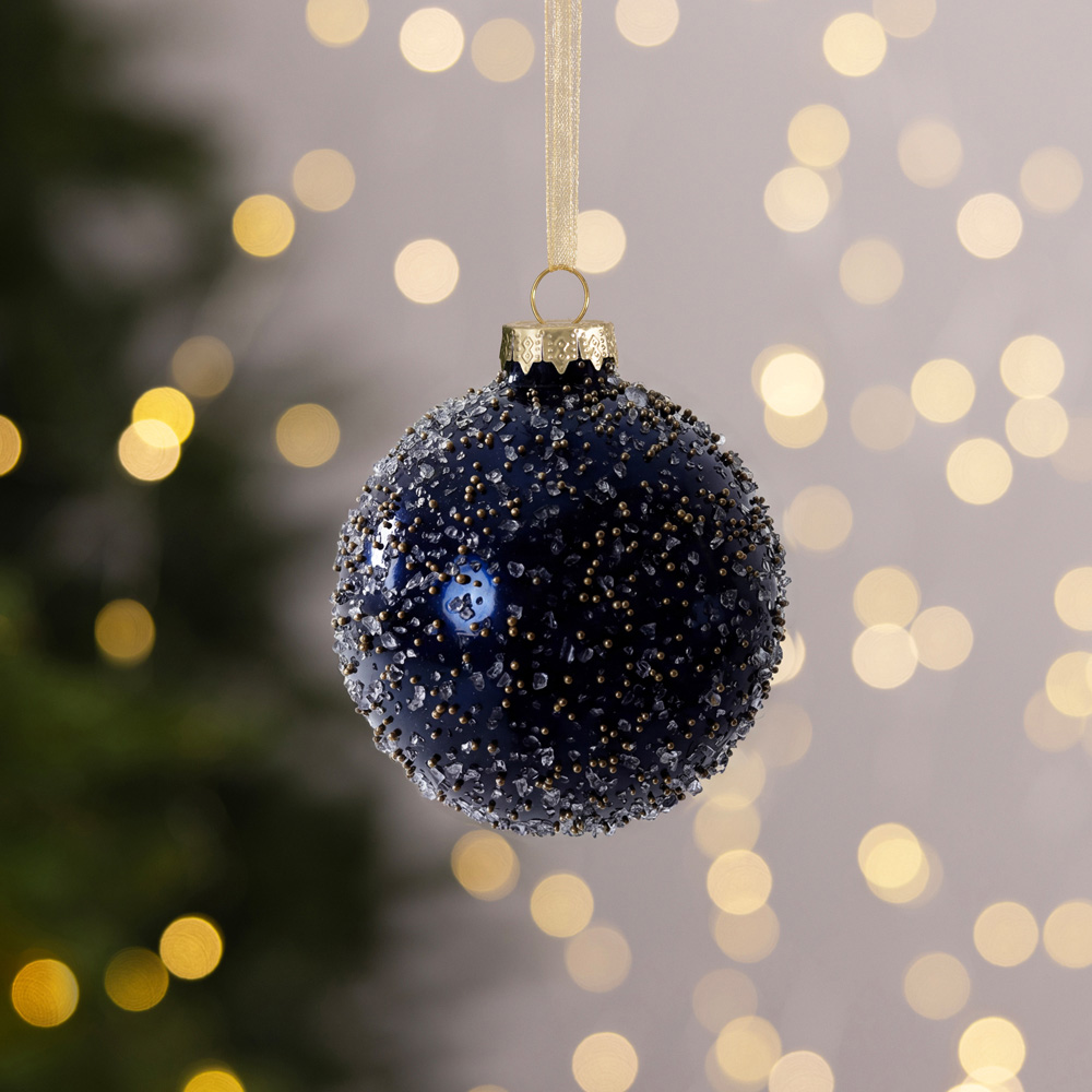 Charles Bentley 4 Mixed Design Blue Glass Christmas Baubles 12 Pack Image 6