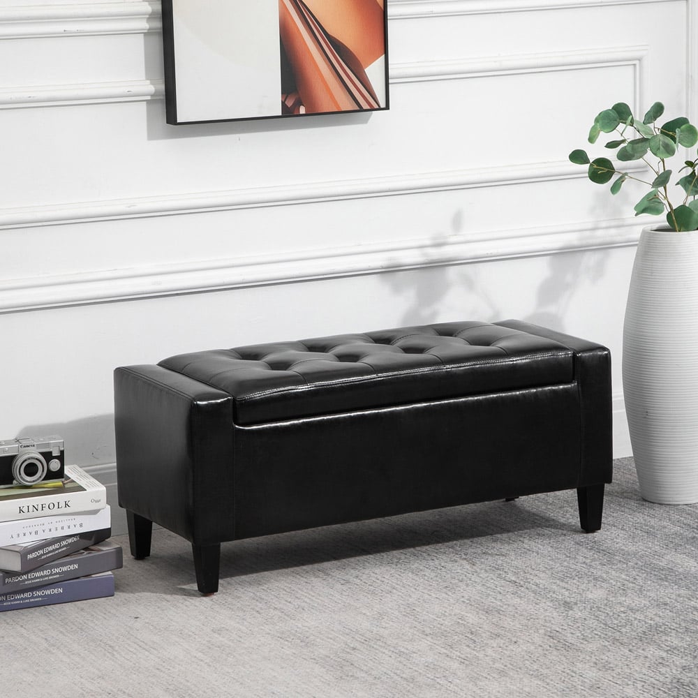 Portland Black PU Leather Ottoman Storage Bench Image 4