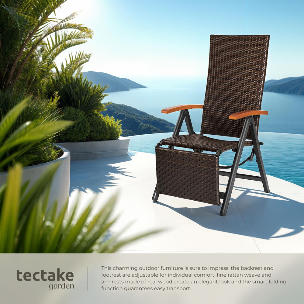tectake Brisbane Brown 6 Way Adjustable and Foldable Garden Chair Image 4