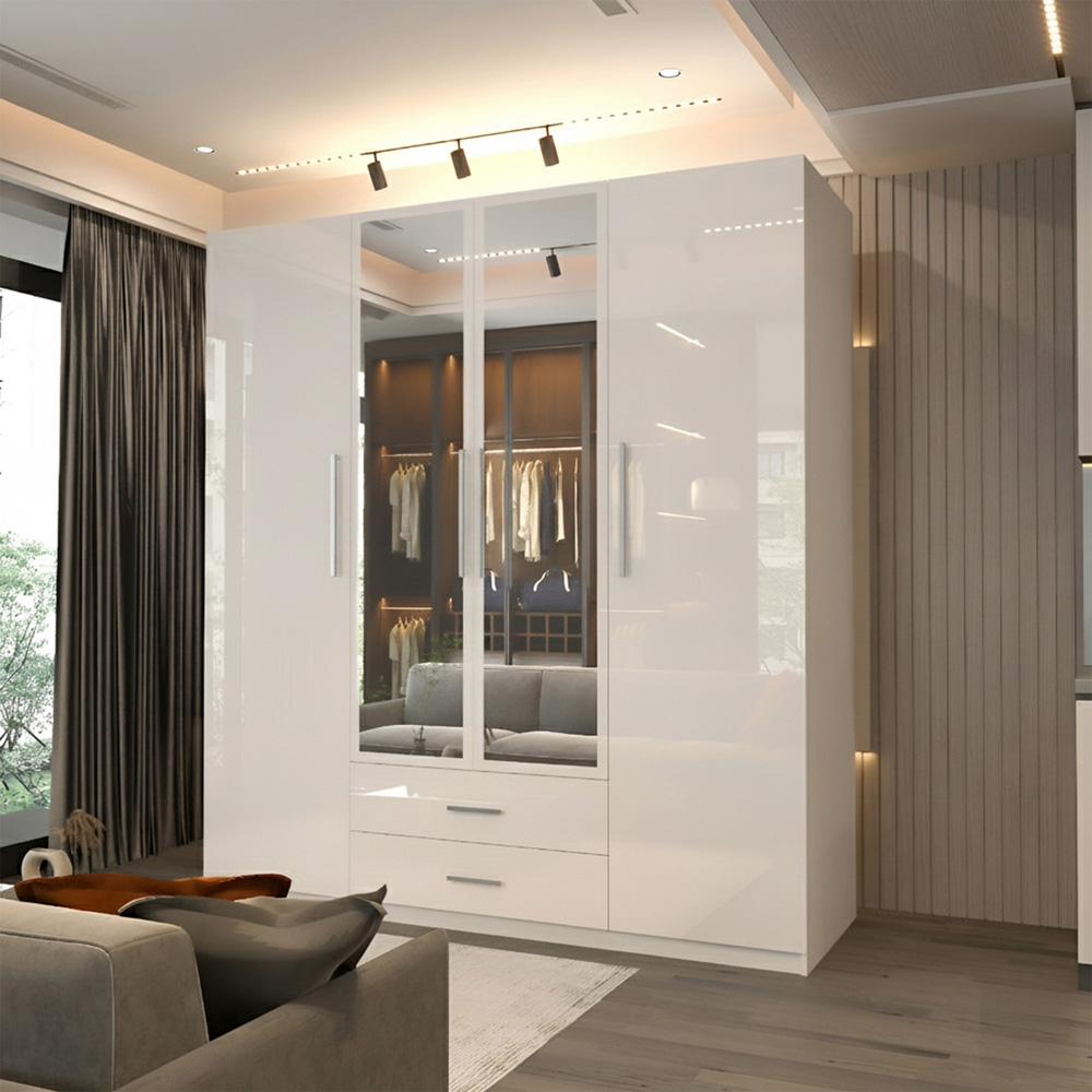 Sliding Wardrobes 4U 4 Door 2 Drawer White High Gloss Hinge Door Wardrobe 160cm Image 5