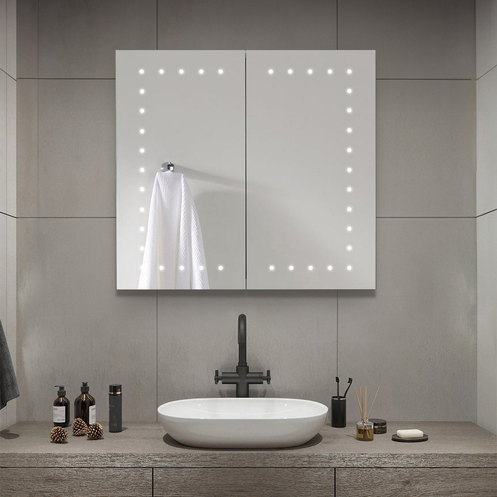 Living and Home White Dotted LED Mirror Bathroom Cabinet Image 5