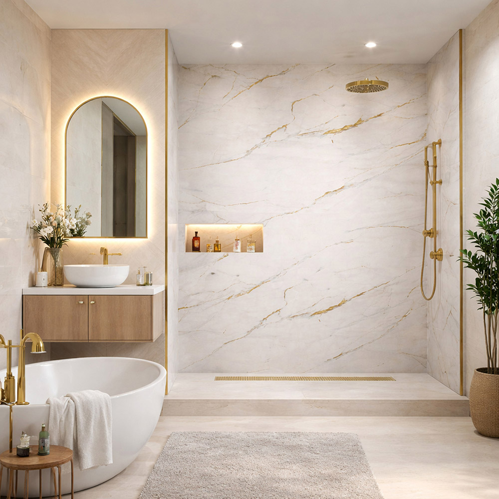 Britwall Gold Vein Carrara Marble Glossy Shower Panel 2400 x 1000mm 3 Pack Image 6