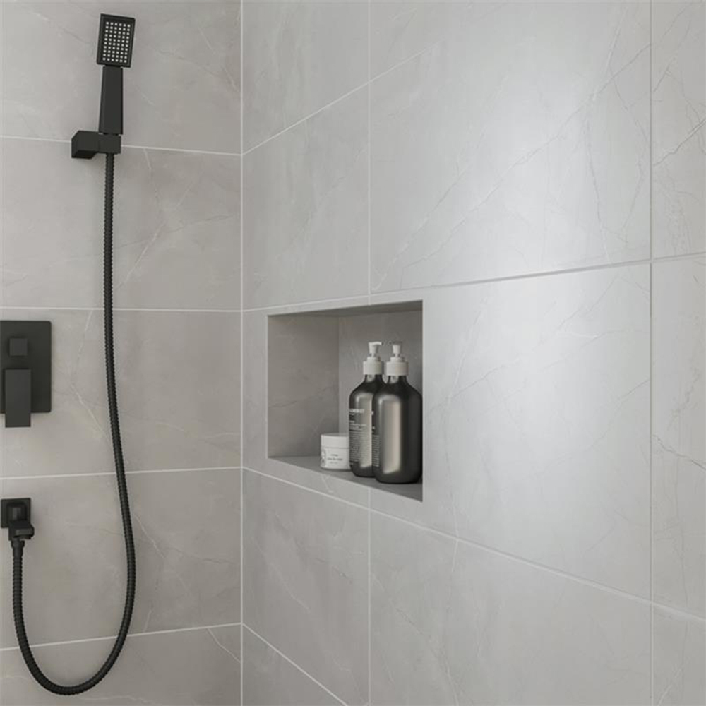 Johnson Tiles Melford Marble Effect Satin Finish Dark Grey Rectified Tile L600 x W300mm 9 Pack Image 1