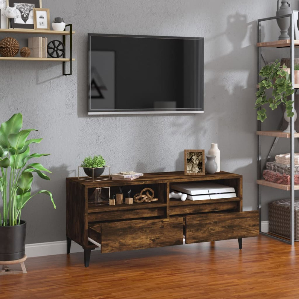 vidaXL 2 Drawer 2 Open Shelf Smoked Oak TV Cabinet with Black Legs Image 3