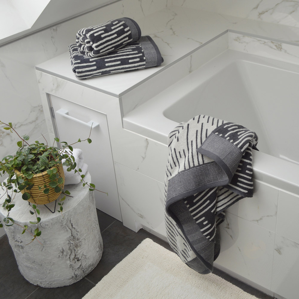 Allure Bath Fashions Pop Up Zero Twist Barcode Stripe Dark Steel Hand Towel 2 Pack Image 2