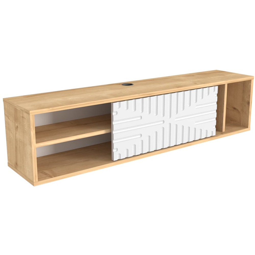 Decorotika Single Door 3 Shelf Sapphire Oak and White Floating TV Unit Image 2