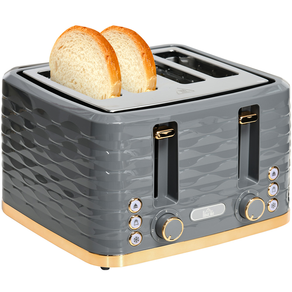 HOMCOM 800-209V70GY Grey Ripple 4 Slot Toaster 1600W Image 3