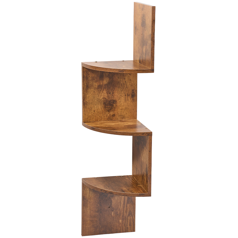 Living and Home 3 Shelf Dark Wood Wall Mounted Corner Shelf Image 2
