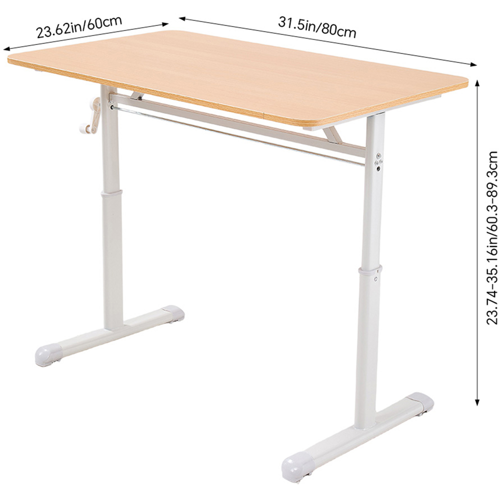Living and Home Carbon Steel Frame Manual Height Adjustable Laptop Desk Natural and White Image 9