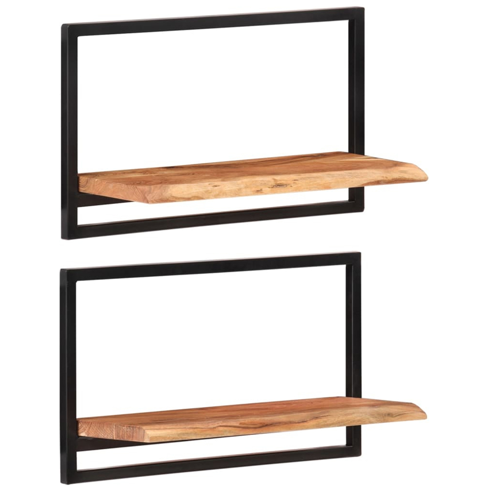 vidaXL 60cm Set of 2 Acacia Solid Wood and Steel Floating Wall Shelf Image 7