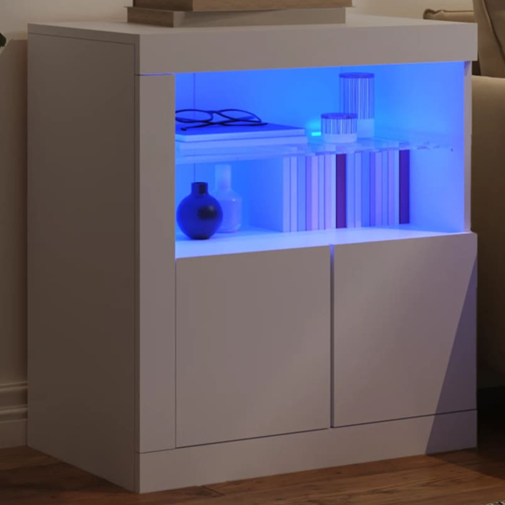 vidaXL 2 Door 2 Shelf White LED Sideboard Image 1