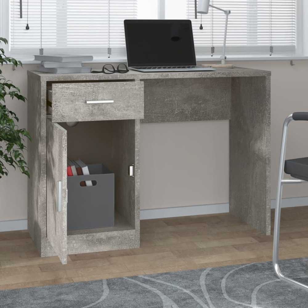 vidaXL Single Door Single Drawer Computer Desk Concrete Grey Image 5