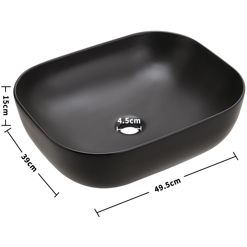 H&O Direct Black Rectangular Ceramic Countertop Sink Image 5