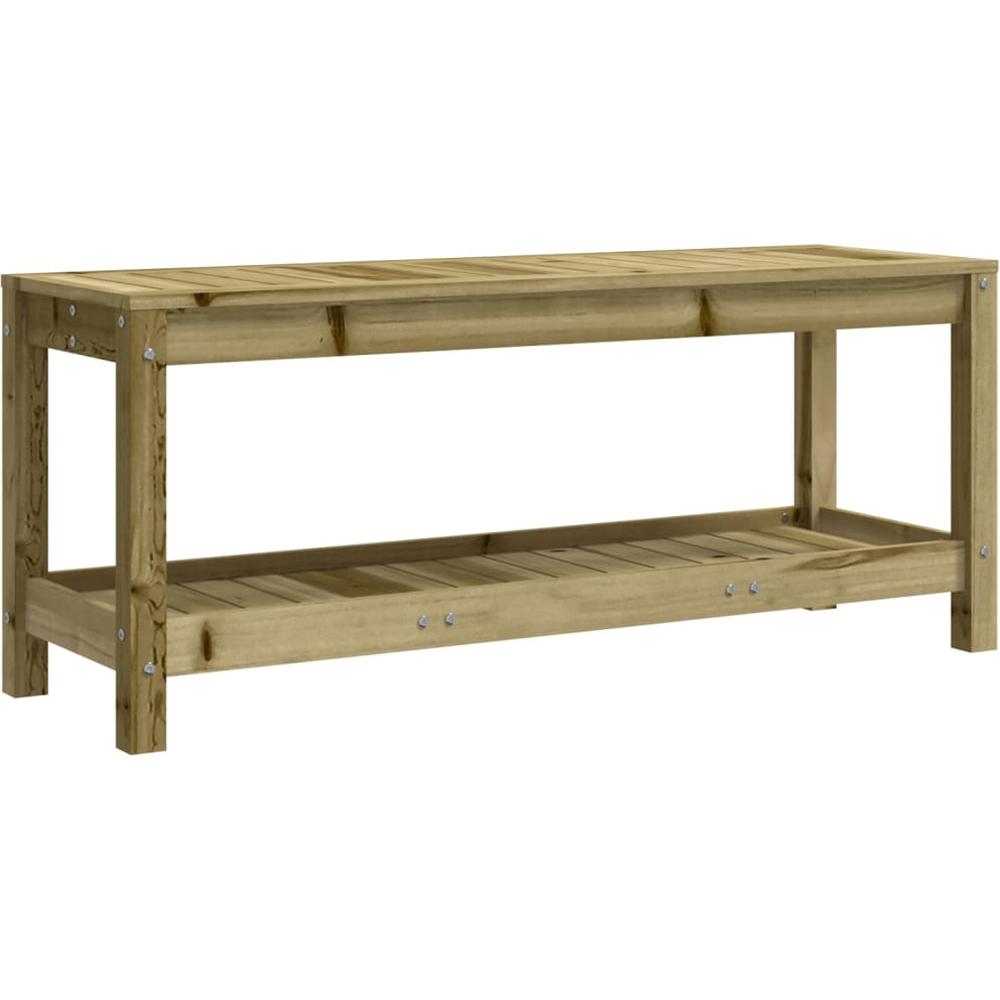 vidaXL Natural Impregnated Pine Wood Slatted Garden Bench with Shelf 108 x 35 x 45cm Image 3