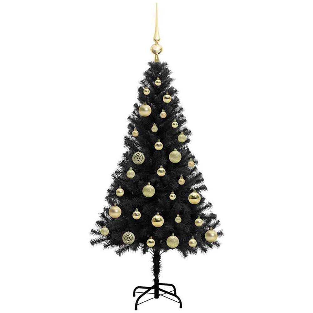 vidaXL Pre-Lit Gold Bauble Black Artificial Christmas Tree 5ft Image 2