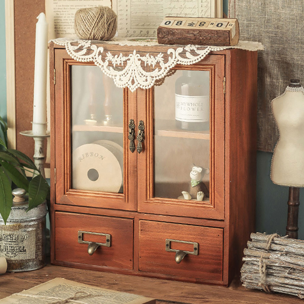 Retro Wooden 2 Tiers Storage Organizer Image 6