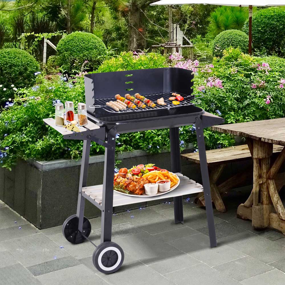 Outsunny Black Charcoal BBQ Grill Trolley with Wheels Image 2