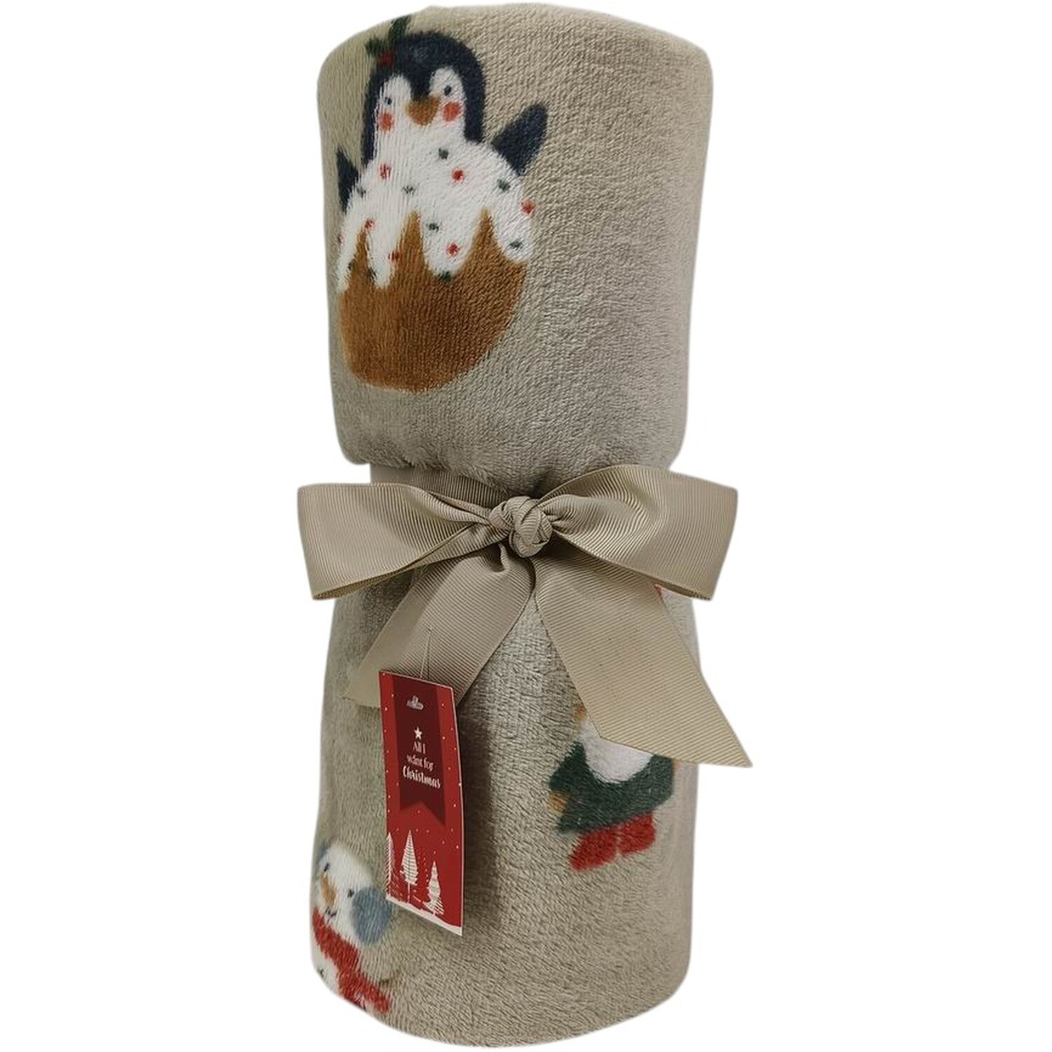 Christmas Characters Fleece Throw Beige Image 1