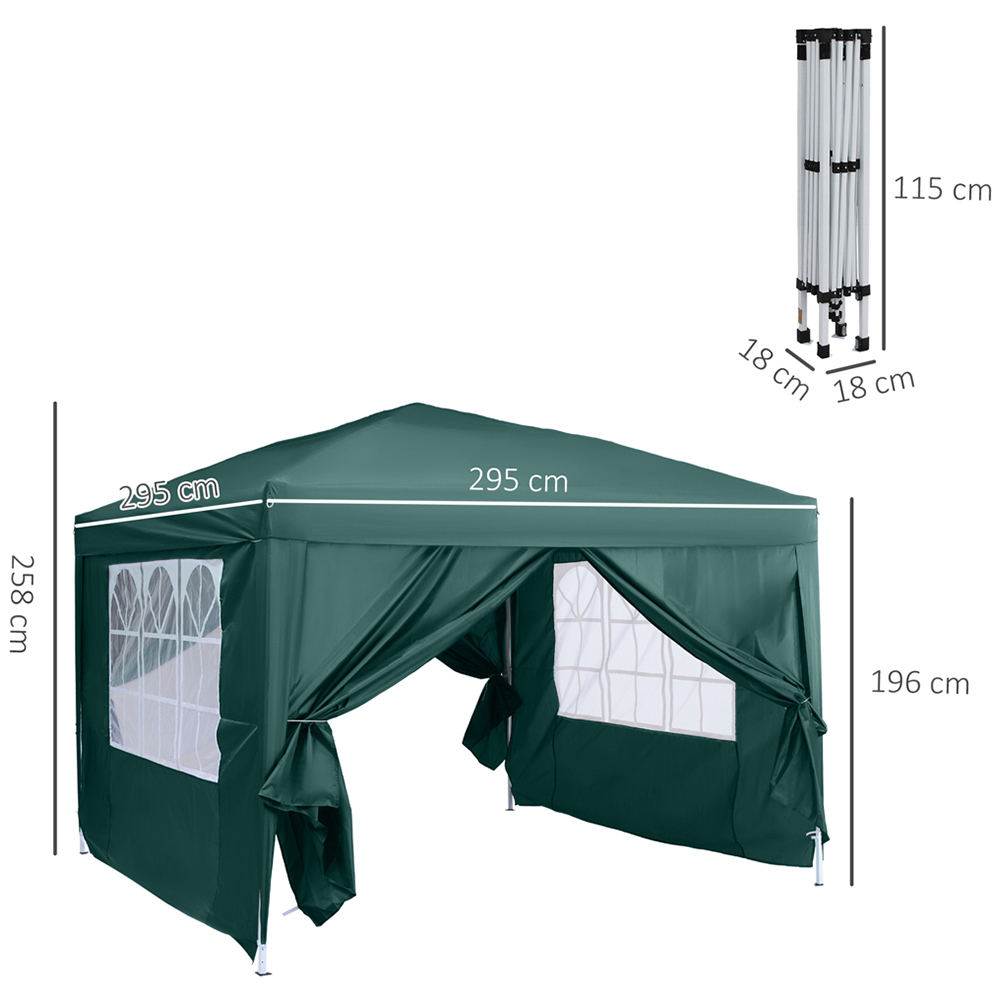 Outsunny 2.95 x 2.95m Green Heavy Duty Pop Up Gazebo with Sides Image 6