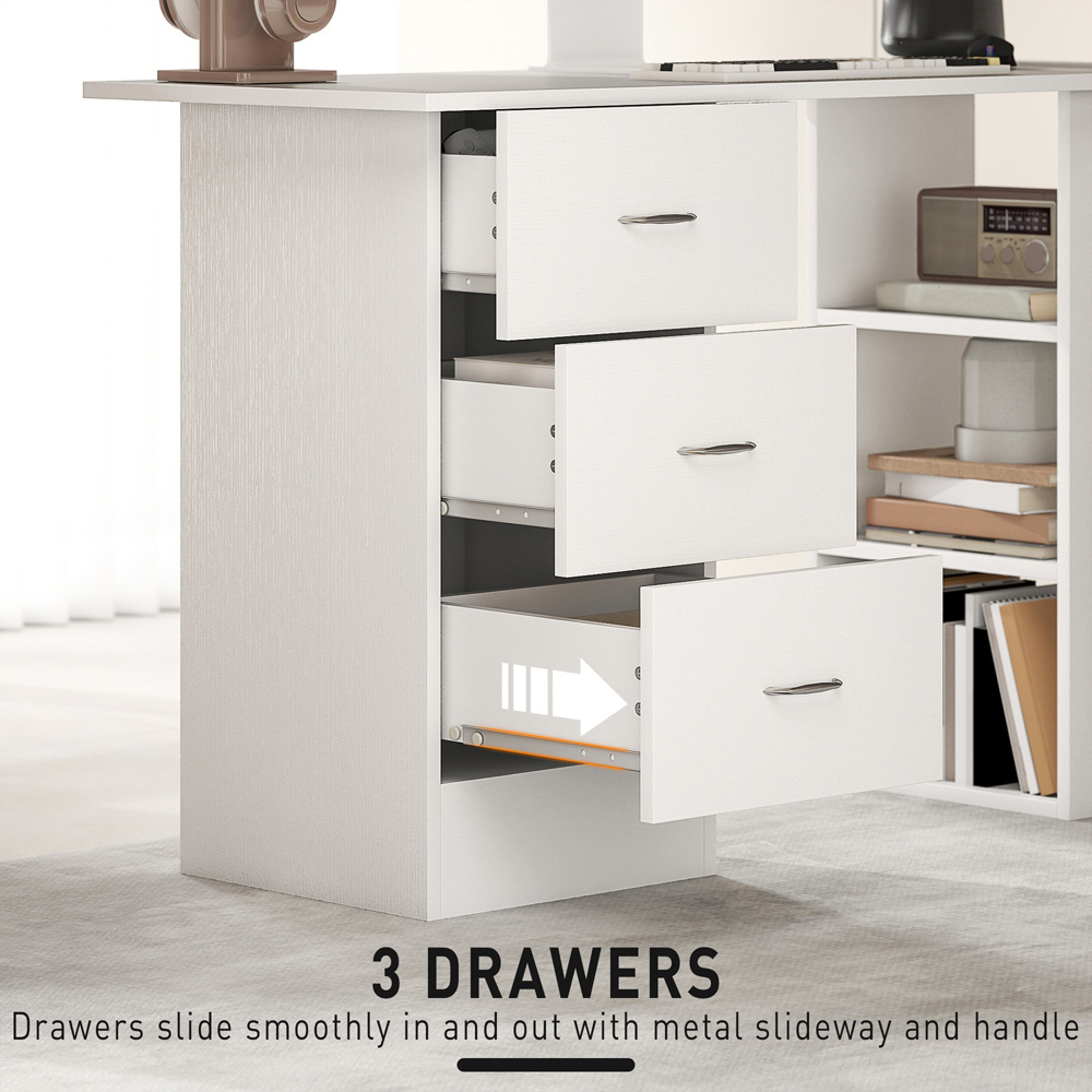 Portland 3 Drawer 3 Shelf Customisable Computer Desk White Image 8