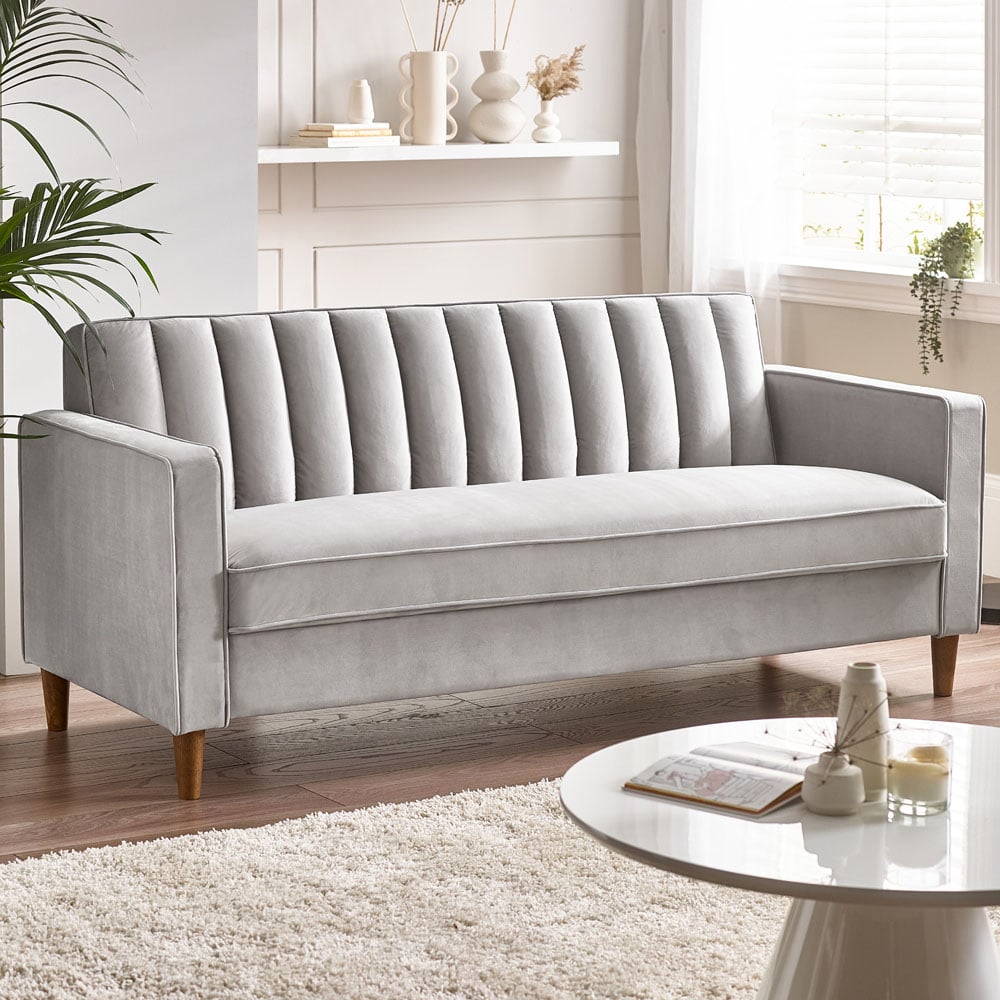 Furniturebox Kody 3 Seater Taupe Velvet Sofa Image 1