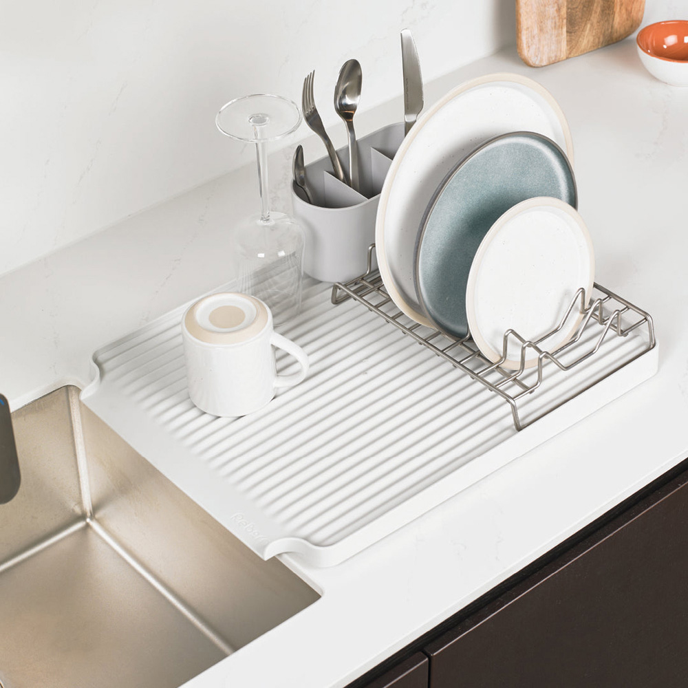 ReBorn Stone effect Large Kitchen Draining Rack with Cutlery Holder Image 2