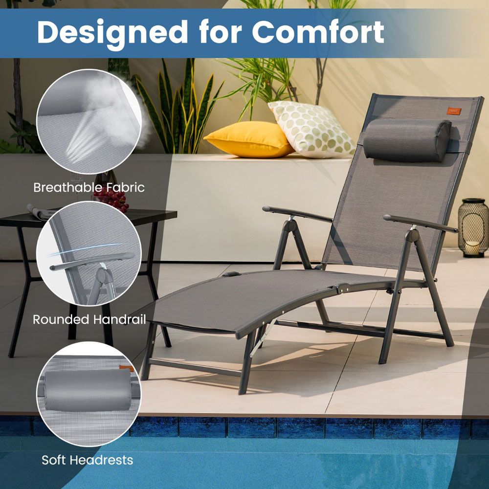 Costway Grey Portable Reclining Chair Image 8