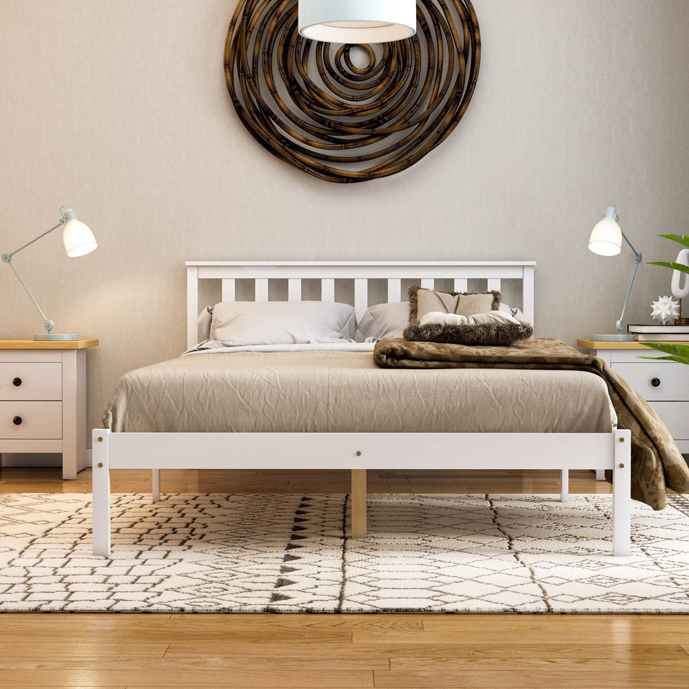 Vida Designs Milan Double White Low Foot Wooden Bed Frame Image 7