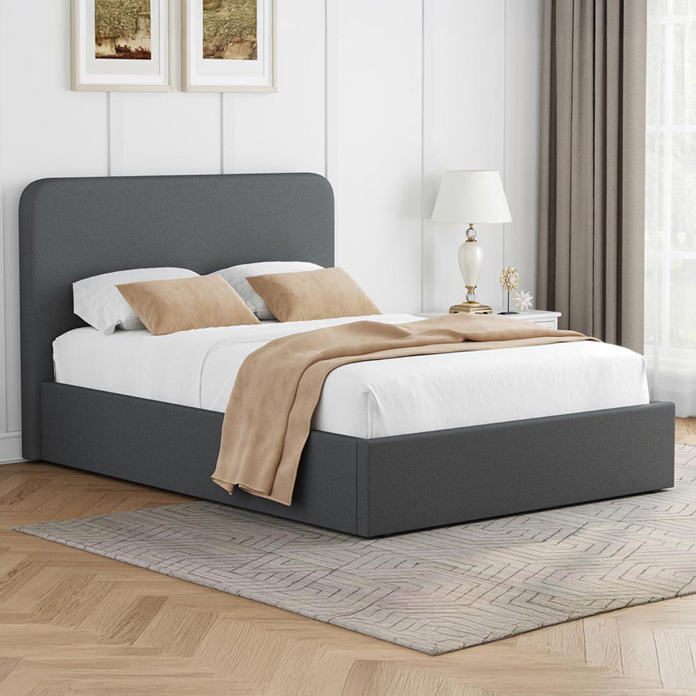 FWStyle Small Double Grey Upholstered Lift Up Ottoman Bed Frame Image 1