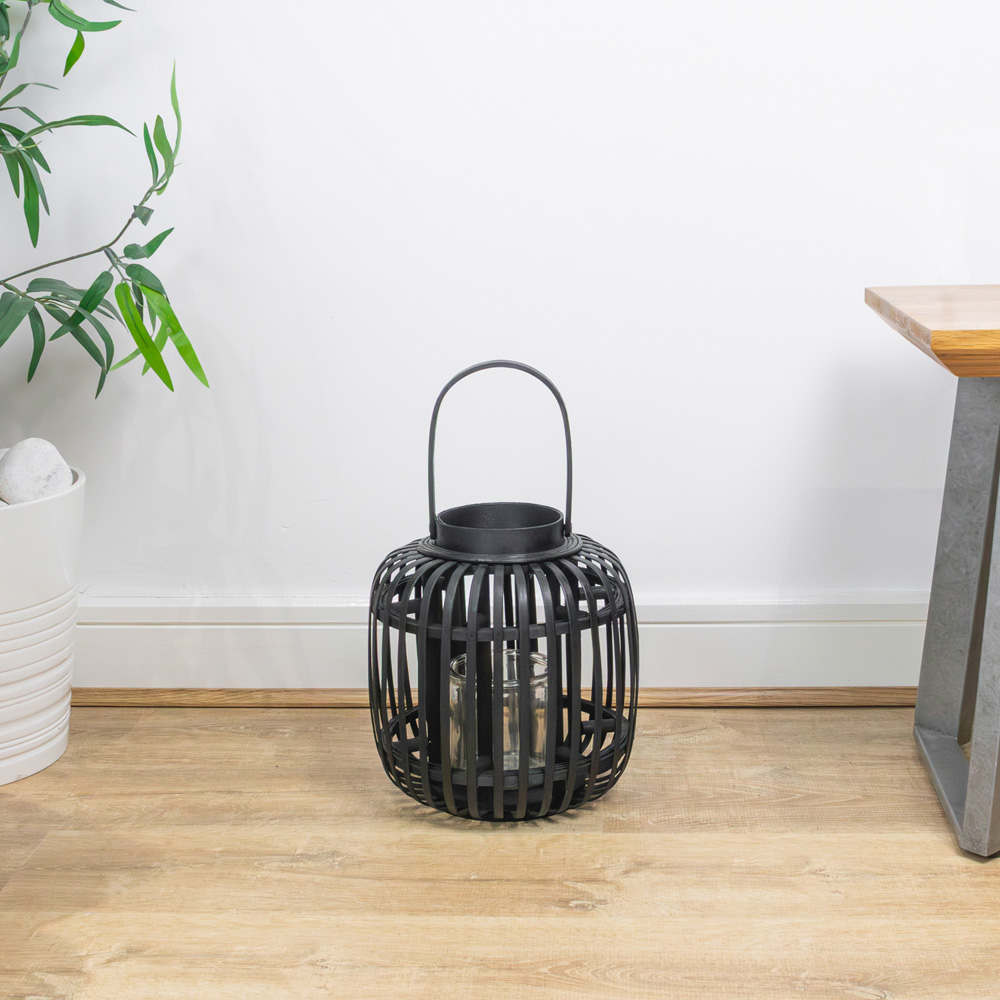 JVL Luna Black Natural Bamboo Lantern with Handle Image 2