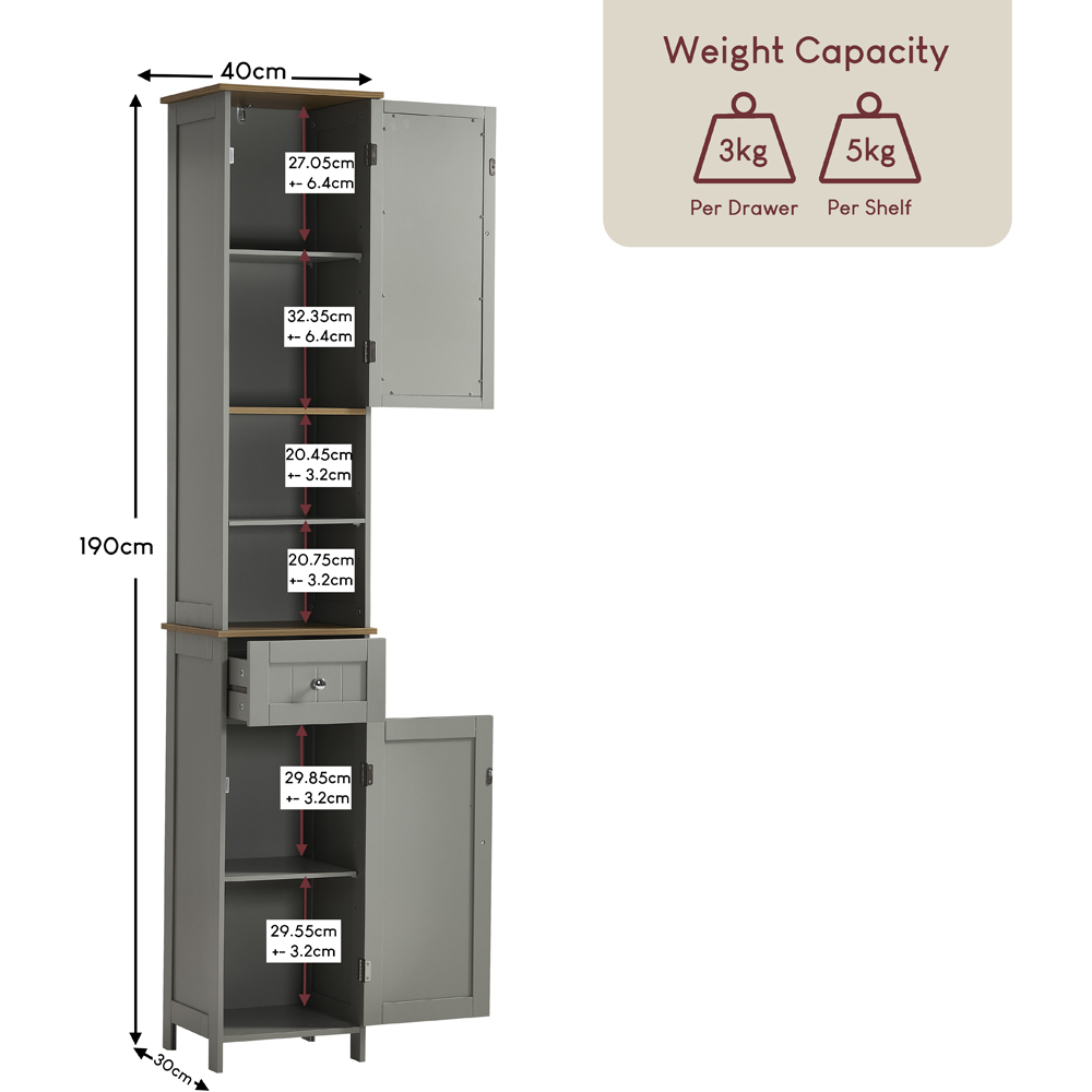 BATH VIDA Priano 2 Door Single Drawer Mirrored Tall Floor Cabinet Image 8