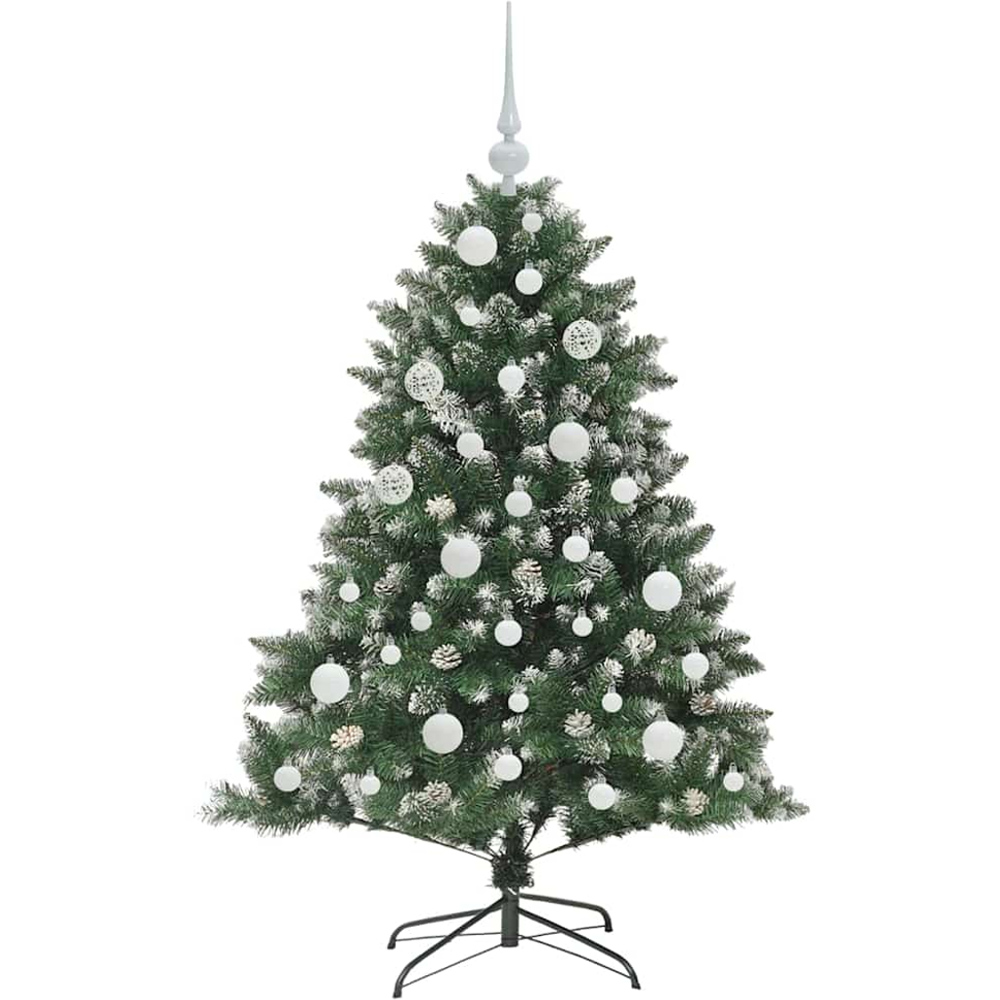 vidaXL Pre-Lit White Bauble Pinecones Green Snow Flocked Artificial Christmas Tree 4ft Image 2