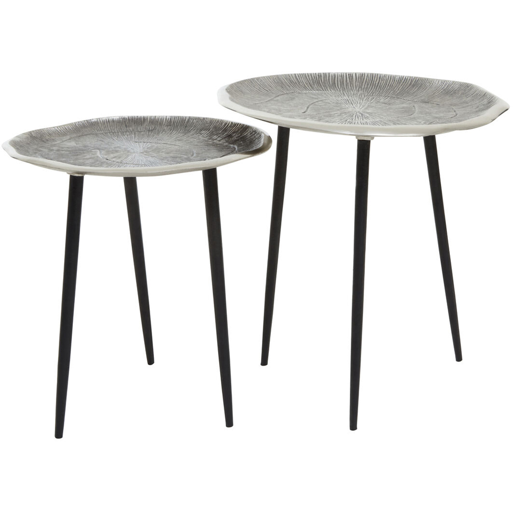Premier Housewares Silva Oak Effect Silver Top Side Table Set of 2 Image 4