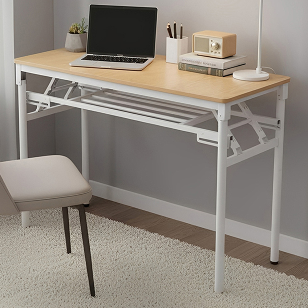 Living and Home Single Shelf Metal Frame Foldable Laptop Desk Natural 80cm Image 1
