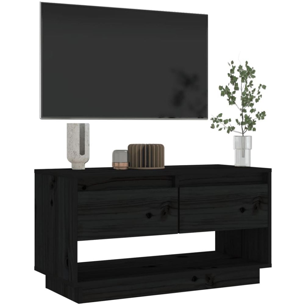 vidaXL 2 Drawer Single Shelf Black Solid Pine Wood TV Cabinet Image 5