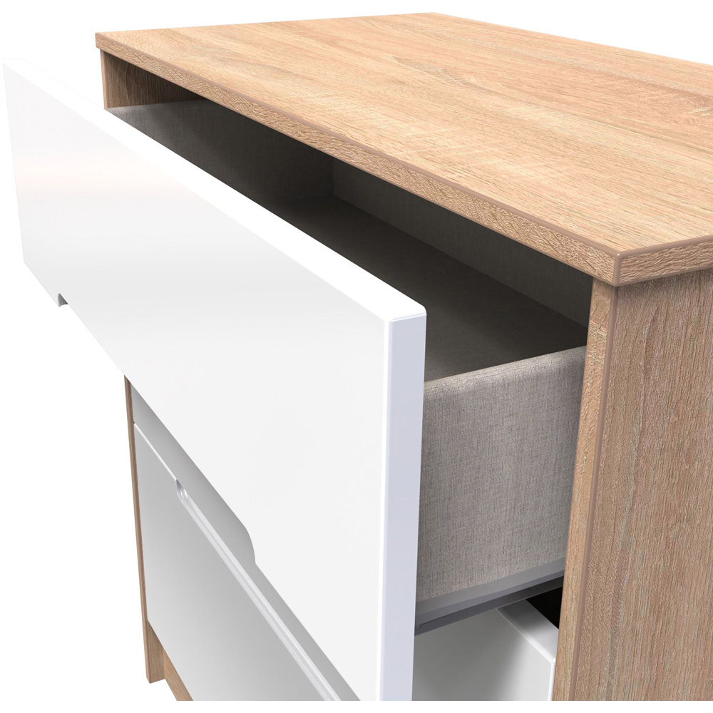 Crowndale Monaco 3 Drawer White Gloss and Bardolino Oak Deep Chest of Drawers Ready Assembled Image 6