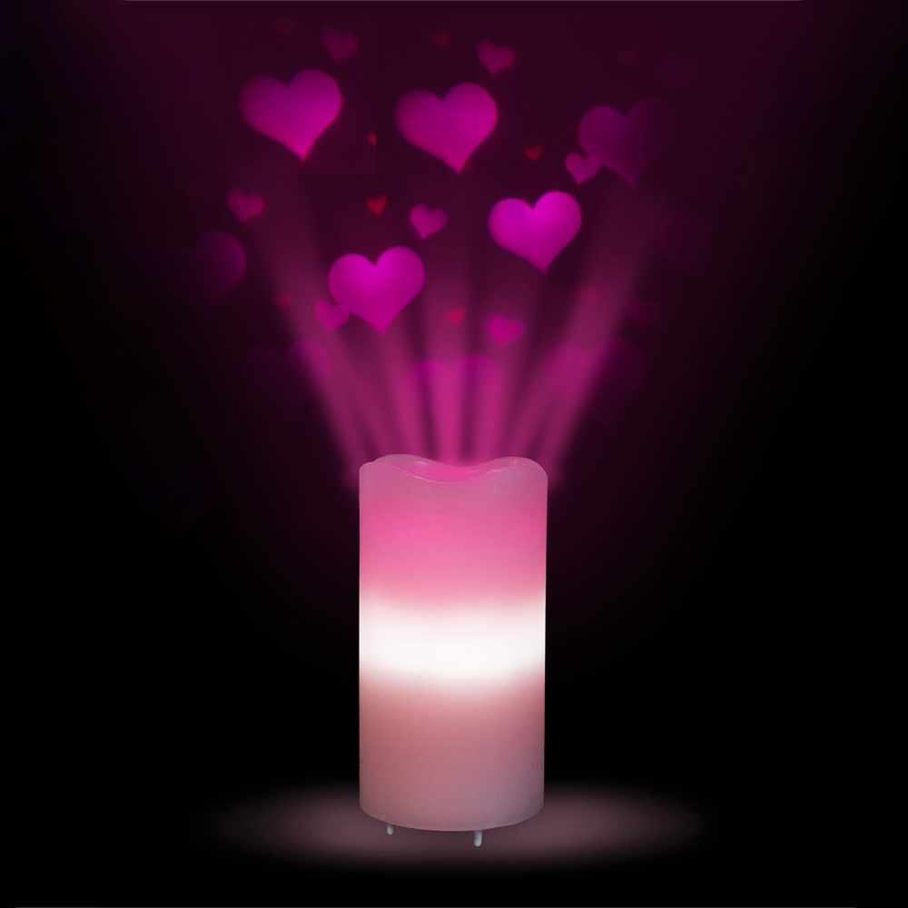 St Helens Pink Hearts LED Candle Projector Image 5