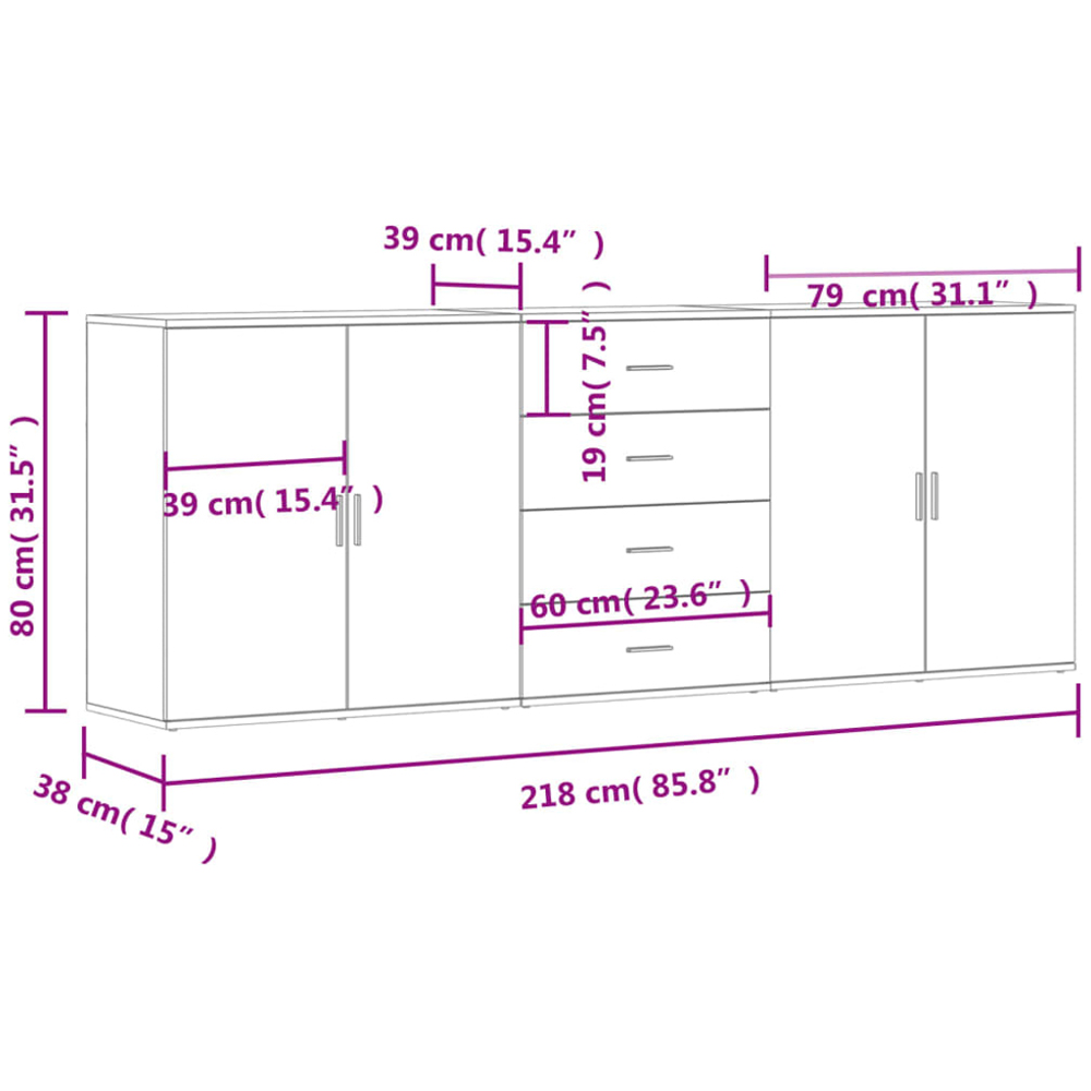 vidaXL 4 Door 4 Drawer Smoked Oak Sideboard Image 9